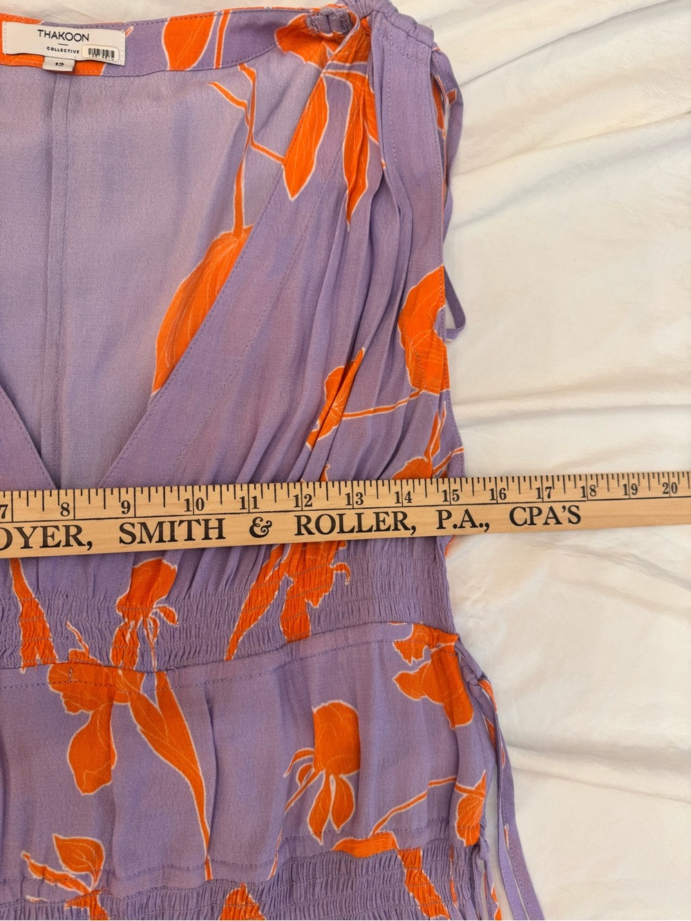 Thaikoon Lavender & Orange Floral V-Neck Midi Dress Sz 12 - Picture 9 of 10